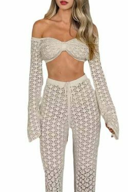 Y2K Aesthetic Knitted Tube Top Suit for Women - Coquette & Grunge Style Outfit