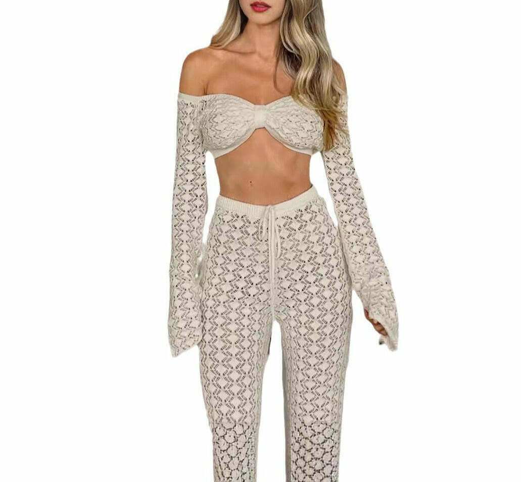 Y2K Aesthetic Knitted Tube Top Suit for Women - Coquette & Grunge Style Outfit Y2K Aesthetic Knitted Tube Top Suit for Women - Coquette & Grunge Style Outfit
