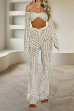Y2K Aesthetic Knitted Tube Top Suit for Women - Coquette & Grunge Style Outfit