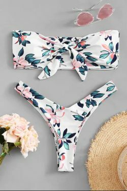 Y2K Aesthetic Knot Flower Print Bikini Set - Retro Style Swimwear for Women