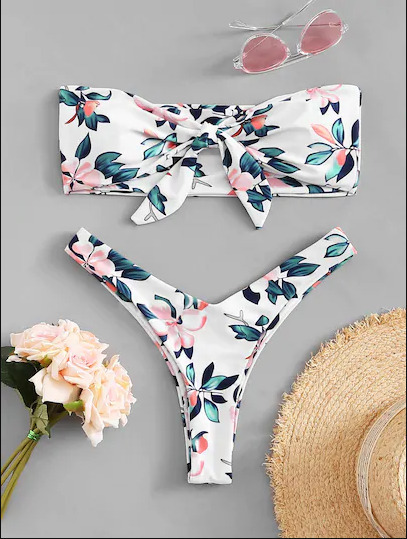 Y2K Aesthetic Knot Flower Print Bikini Set - Retro Style Swimwear for Women Y2K Aesthetic Knot Flower Print Bikini Set - Retro Style Swimwear for Women