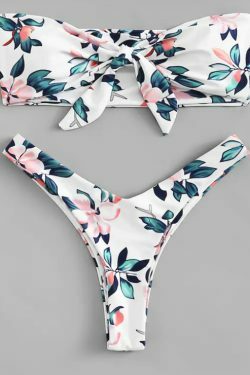Y2K Aesthetic Knot Flower Print Bikini Set - Retro Style Swimwear for Women