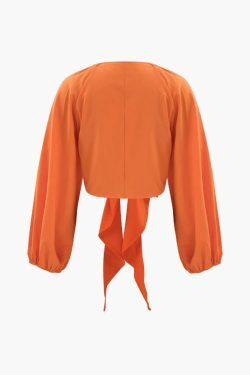 Y2K Aesthetic Knot Front Blouse with Leaves Print Wide Leg Pants Set