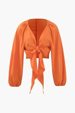 Y2K Aesthetic Knot Front Blouse with Leaves Print Wide Leg Pants Set