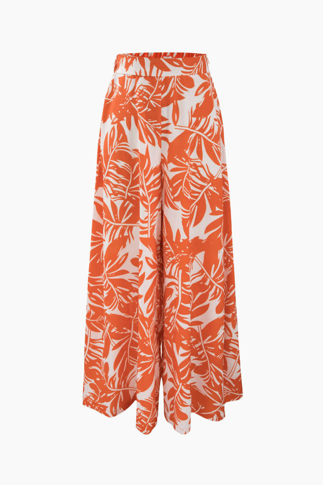 Y2K Aesthetic Knot Front Blouse with Leaves Print Wide Leg Pants Set