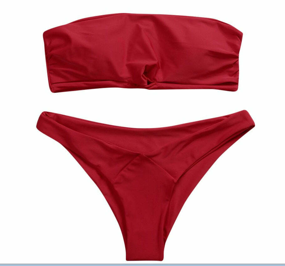 Y2K Aesthetic Knotted Bandeau Bikini Set - Coquette Fashion, Grunge Style, Cute Tops Y2K Aesthetic Knotted Bandeau Bikini Set - Coquette Fashion, Grunge Style, Cute Tops