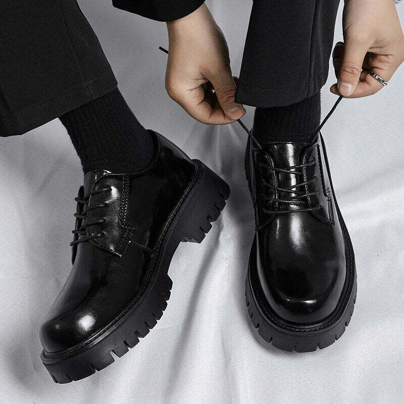 Y2K Aesthetic Lace-Up Chunky Sole Derby Shoes - Coquette Fashion with Grunge & Y2K Aesthetic Lace-Up Chunky Sole Derby Shoes - Coquette Fashion with Grunge &
