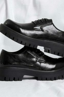 Y2K Aesthetic Lace-Up Chunky Sole Derby Shoes - Coquette Fashion with Grunge &