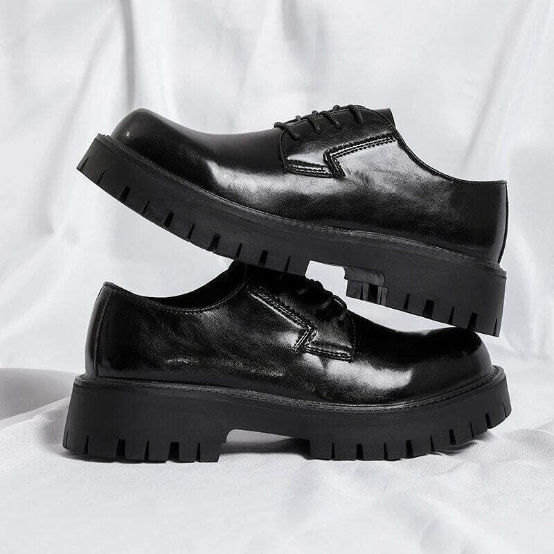 Y2K Aesthetic Lace-Up Chunky Sole Derby Shoes - Coquette Fashion with Grunge & Y2K Aesthetic Lace-Up Chunky Sole Derby Shoes - Coquette Fashion with Grunge &