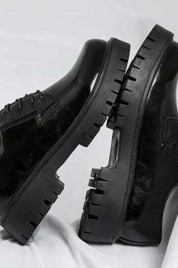 Y2K Aesthetic Lace-Up Chunky Sole Derby Shoes - Coquette Fashion with Grunge &