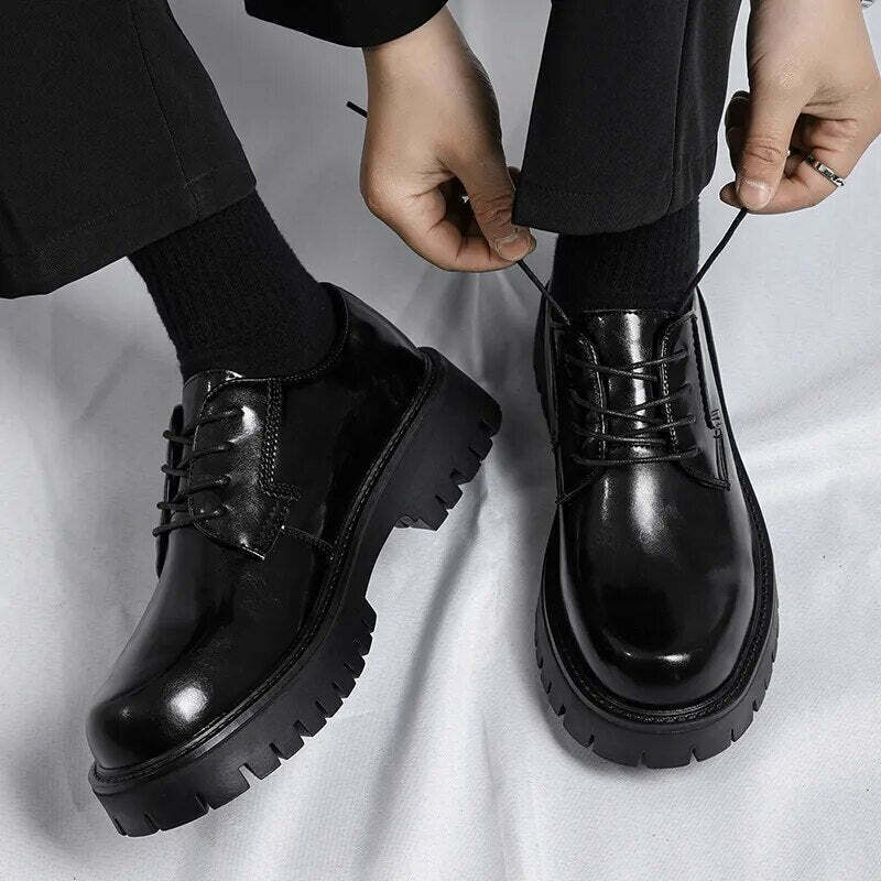 Y2K Aesthetic Lace-Up Chunky Sole Derby Shoes - Coquette Fashion with Grunge & Y2K Aesthetic Lace-Up Chunky Sole Derby Shoes - Coquette Fashion with Grunge &
