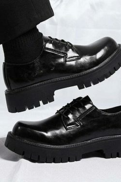 Y2K Aesthetic Lace-Up Chunky Sole Derby Shoes - Coquette Fashion with Grunge &