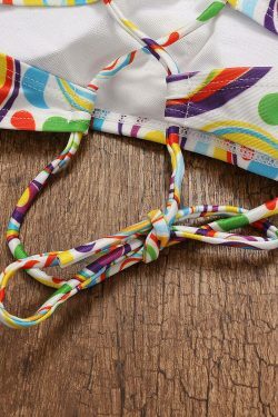 Y2K Aesthetic Lace-Up High Neck Colorful String Bikini Swimsuit