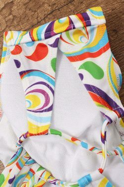 Y2K Aesthetic Lace-Up High Neck Colorful String Bikini Swimsuit