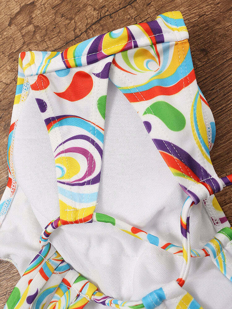 Y2K Aesthetic Lace-Up High Neck Colorful String Bikini Swimsuit Y2K Aesthetic Lace-Up High Neck Colorful String Bikini Swimsuit