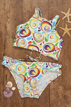 Y2K Aesthetic Lace-Up High Neck Colorful String Bikini Swimsuit