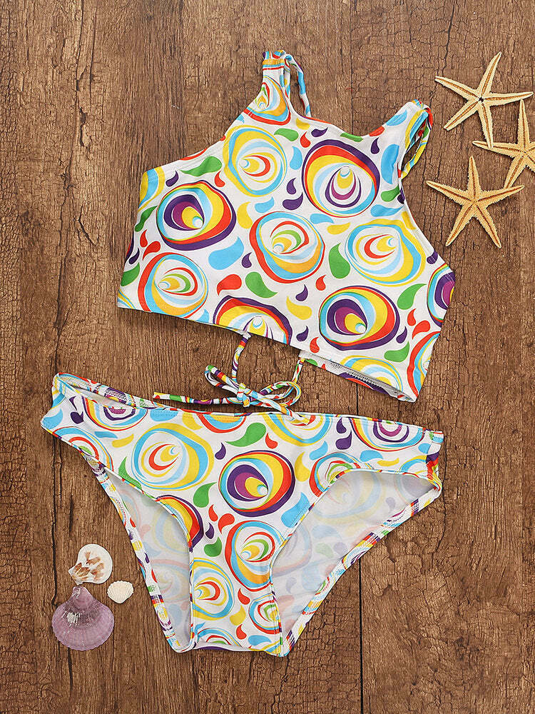 Y2K Aesthetic Lace-Up High Neck Colorful String Bikini Swimsuit Y2K Aesthetic Lace-Up High Neck Colorful String Bikini Swimsuit