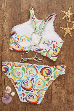 Y2K Aesthetic Lace-Up High Neck Colorful String Bikini Swimsuit