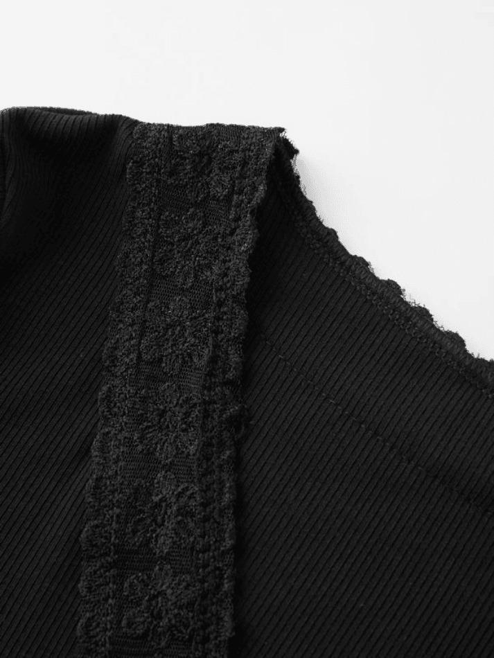 Y2K Aesthetic Lace Panel Knit Top with Front Buttons - Coquette & Grunge Style Y2K Aesthetic Lace Panel Knit Top with Front Buttons - Coquette & Grunge Style