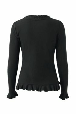 Y2K Aesthetic Lace Panel Knit Top with Front Buttons - Coquette & Grunge Style