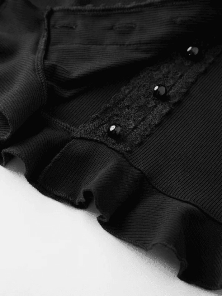 Y2K Aesthetic Lace Panel Knit Top with Front Buttons - Coquette & Grunge Style Y2K Aesthetic Lace Panel Knit Top with Front Buttons - Coquette & Grunge Style