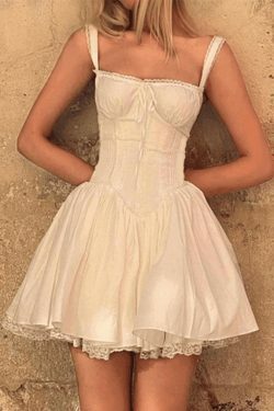 Y2K Aesthetic Lace Panel Pleated Dress for Women - Coquette & Grunge Style Fashion Statement