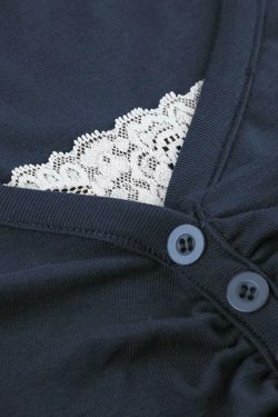 Y2K Aesthetic Lace Splice Ruched Breasted Long Sleeve Tee for Women - Coquette Grunge Fashion