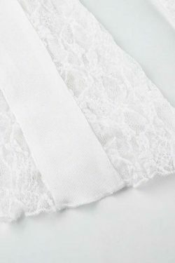 Y2K Aesthetic Lace Splice U Neck Cropped Long Sleeve Tee - Coquette & Grunge Style Women's