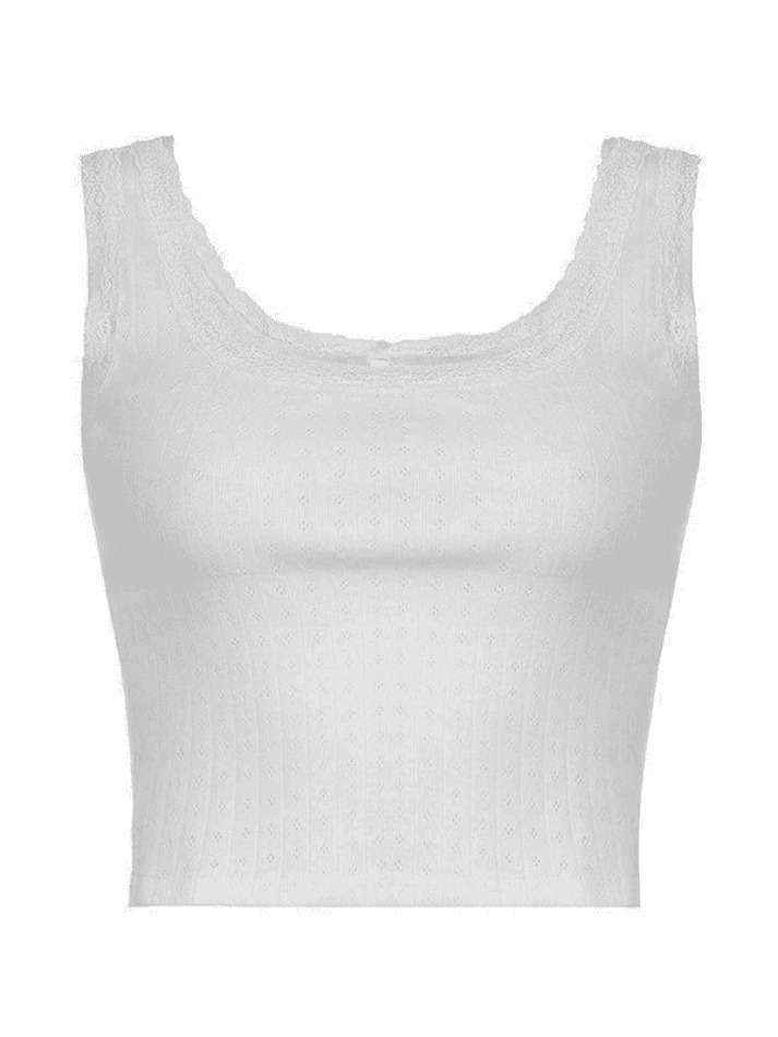 Y2K Aesthetic Lace Trim White Cropped Tank Top - Coquette Grunge Pastel Goth Y2K Aesthetic Lace Trim White Cropped Tank Top - Coquette Grunge Pastel Goth