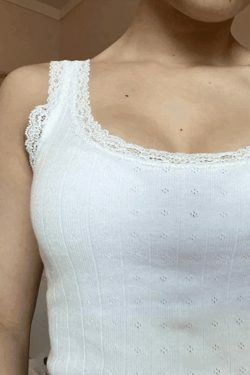 Y2K Aesthetic Lace Trim White Cropped Tank Top - Coquette Grunge Pastel Goth