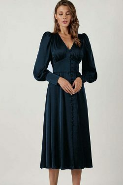 Y2K Aesthetic Lantern Sleeves Satin Dress for Women - Coquette & Grunge Style Fashion