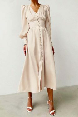 Y2K Aesthetic Lantern Sleeves Satin Dress for Women - Coquette & Grunge Style Fashion