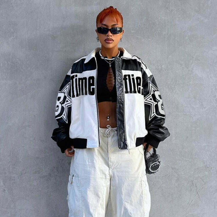 Y2K Aesthetic Lapel PU Leather Jacket for Women - Coquette Grunge Style Fashion