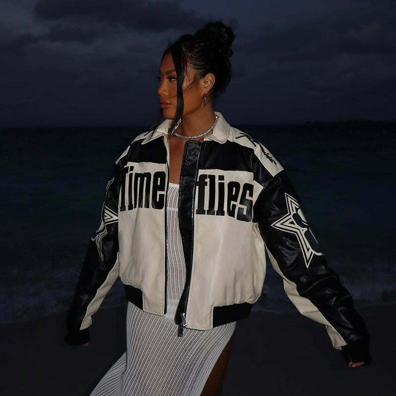 Y2K Aesthetic Lapel PU Leather Jacket for Women - Coquette Grunge Style Fashion