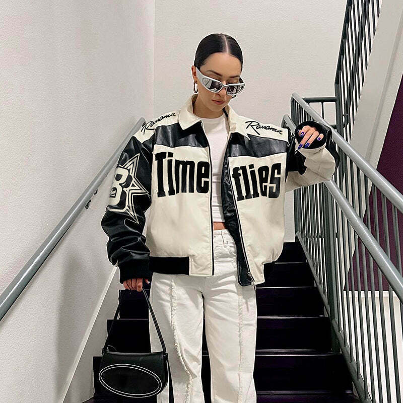 Y2K Aesthetic Lapel PU Leather Jacket for Women - Coquette Grunge Style Fashion