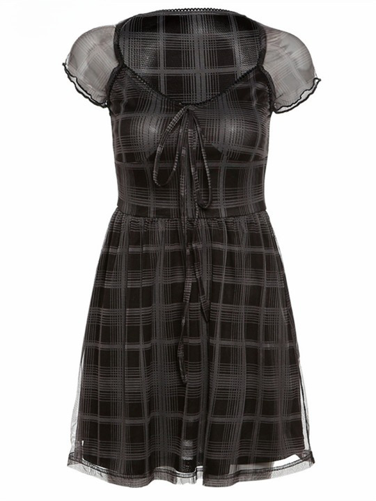 Y2K Aesthetic Lattice Mini Dress - Coquette Grunge Fashion, Pastel Goth Vibes Y2K Aesthetic Lattice Mini Dress - Coquette Grunge Fashion, Pastel Goth Vibes