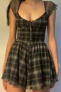 Y2K Aesthetic Lattice Mini Dress - Coquette Grunge Fashion, Pastel Goth Vibes