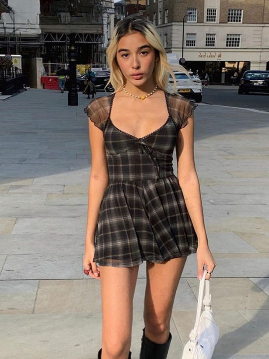 Y2K Aesthetic Lattice Mini Dress - Coquette Grunge Fashion, Pastel Goth Vibes Y2K Aesthetic Lattice Mini Dress - Coquette Grunge Fashion, Pastel Goth Vibes