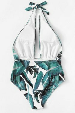Y2K Aesthetic Leaf Backless Spaghetti Straps Swimsuit for Women - Coquette & Grunge Fashion