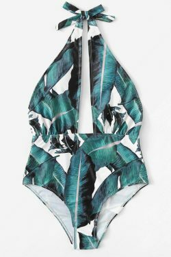 Y2K Aesthetic Leaf Backless Spaghetti Straps Swimsuit for Women - Coquette & Grunge Fashion