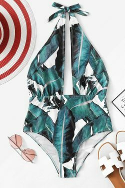 Y2K Aesthetic Leaf Backless Spaghetti Straps Swimsuit for Women - Coquette & Grunge Fashion