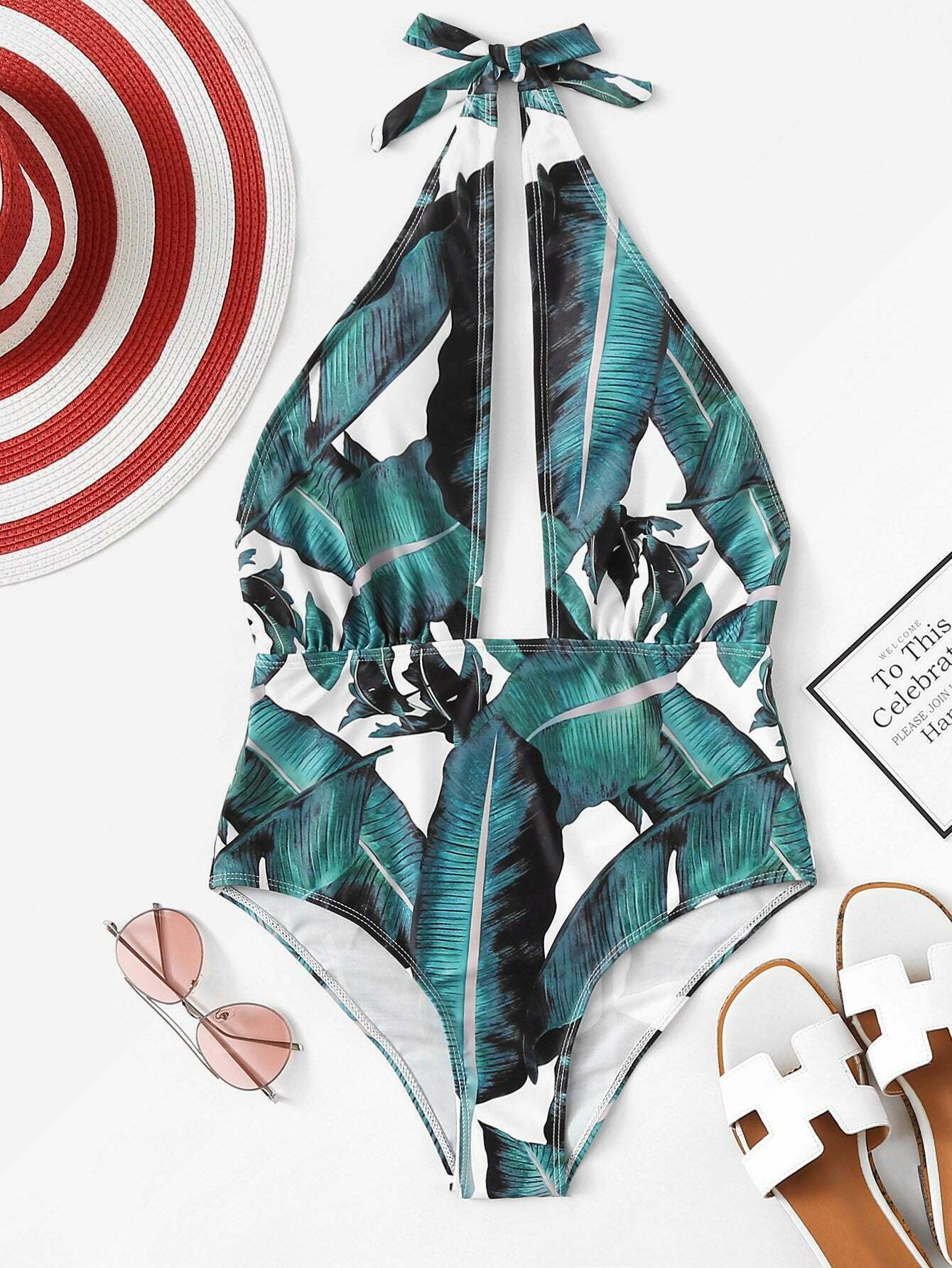 Y2K Aesthetic Leaf Backless Spaghetti Straps Swimsuit for Women - Coquette & Grunge Fashion Y2K Aesthetic Leaf Backless Spaghetti Straps Swimsuit for Women - Coquette & Grunge Fashion