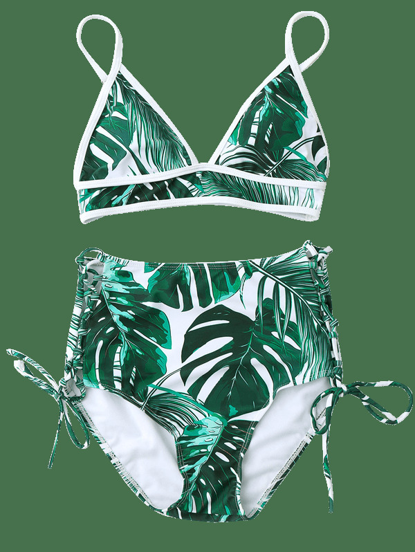 Y2K Aesthetic Leaf High Cut Cami Print Bikini for Niche Women Fashion Y2K Aesthetic Leaf High Cut Cami Print Bikini for Niche Women Fashion
