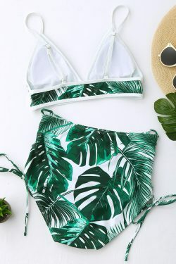 Y2K Aesthetic Leaf High Cut Cami Print Bikini for Niche Women Fashion