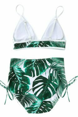 Y2K Aesthetic Leaf High Cut Cami Print Bikini for Niche Women Fashion