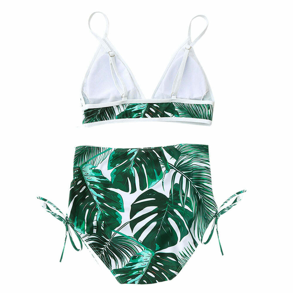 Y2K Aesthetic Leaf High Cut Cami Print Bikini for Niche Women Fashion Y2K Aesthetic Leaf High Cut Cami Print Bikini for Niche Women Fashion