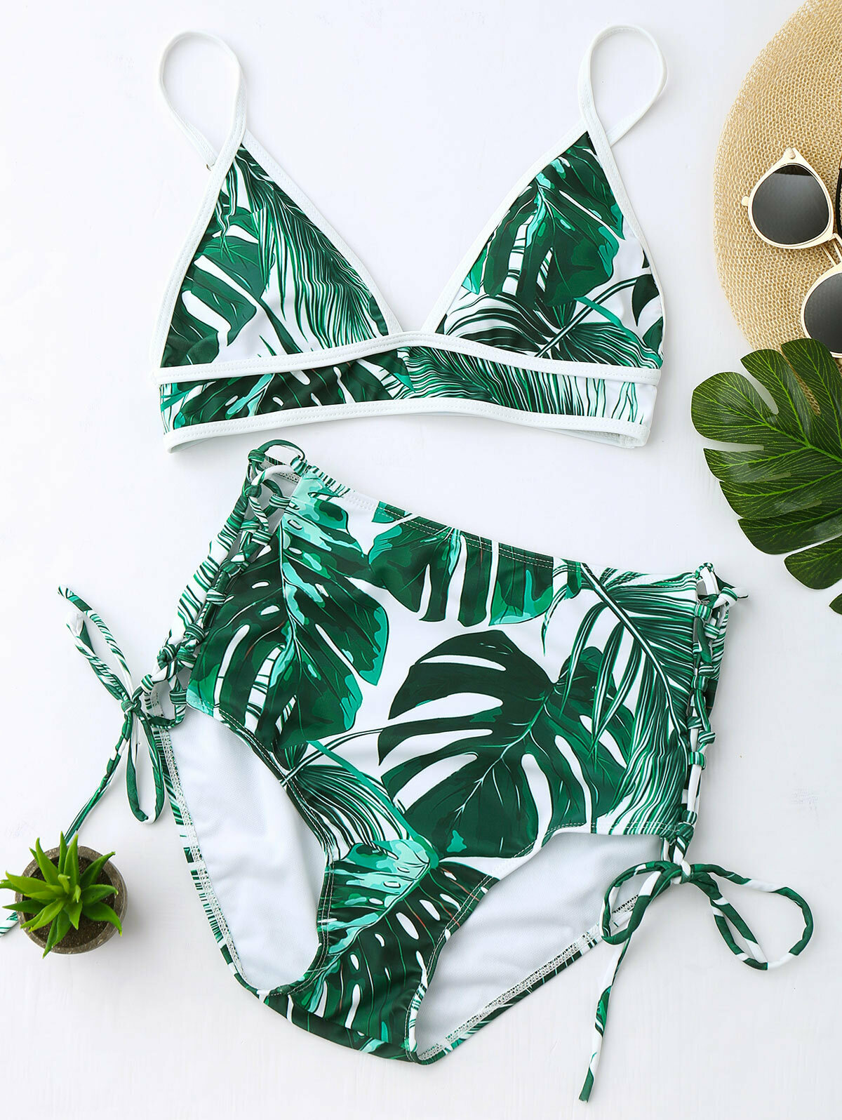 Y2K Aesthetic Leaf High Cut Cami Print Bikini for Niche Women Fashion Y2K Aesthetic Leaf High Cut Cami Print Bikini for Niche Women Fashion