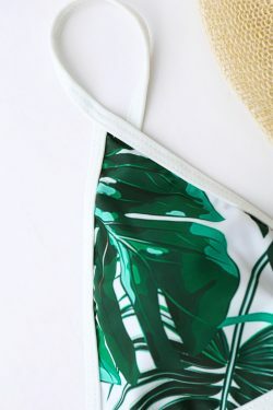 Y2K Aesthetic Leaf High Cut Cami Print Bikini for Niche Women Fashion