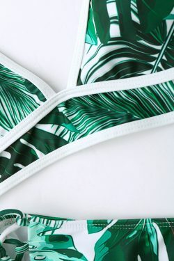 Y2K Aesthetic Leaf High Cut Cami Print Bikini for Niche Women Fashion