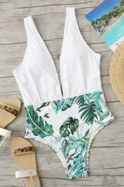 Y2K Aesthetic Leaf Print Swimsuit for Women - Coquette Style Grunge Fashion